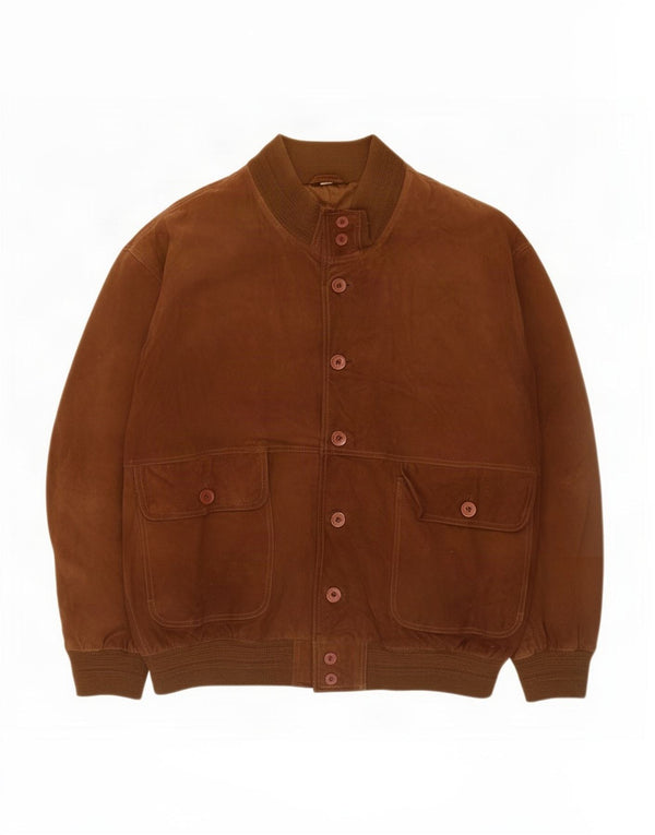 Vintage Mens Suede Bomber Jacket IT 52 XL Brown Leather
