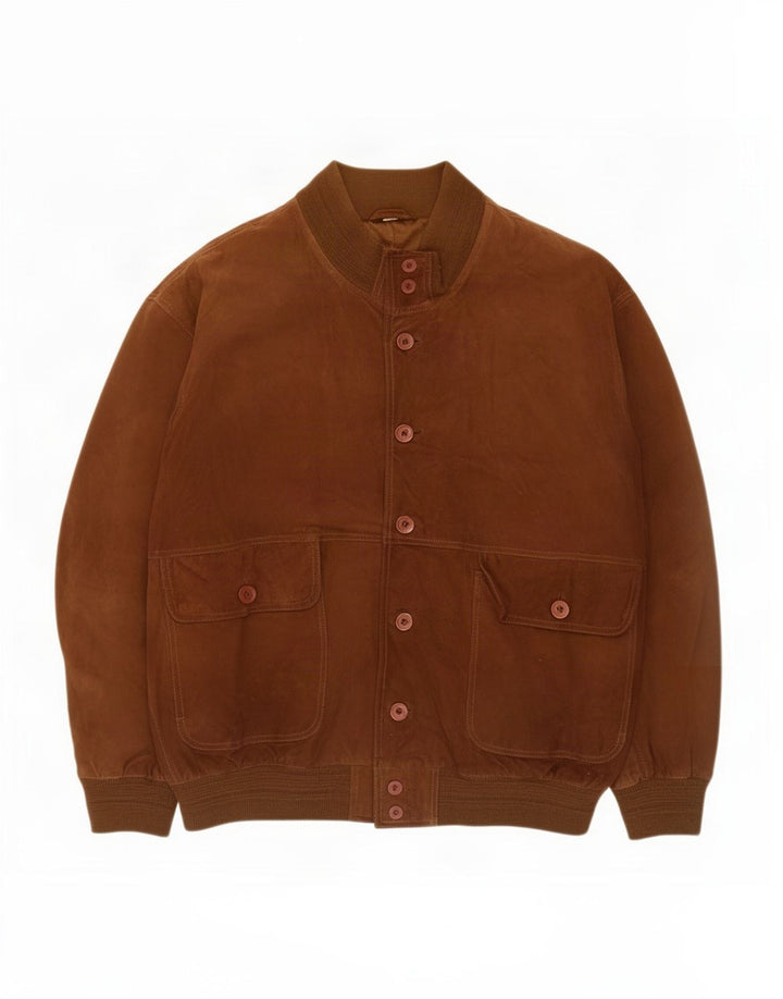 Vintage Mens Suede Bomber Jacket IT 52 XL Brown Leather
