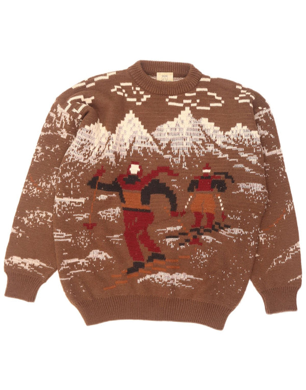 4 Castella Mens Graphic Crew Neck Jumper Sweater IT 52 Large Brown Wool