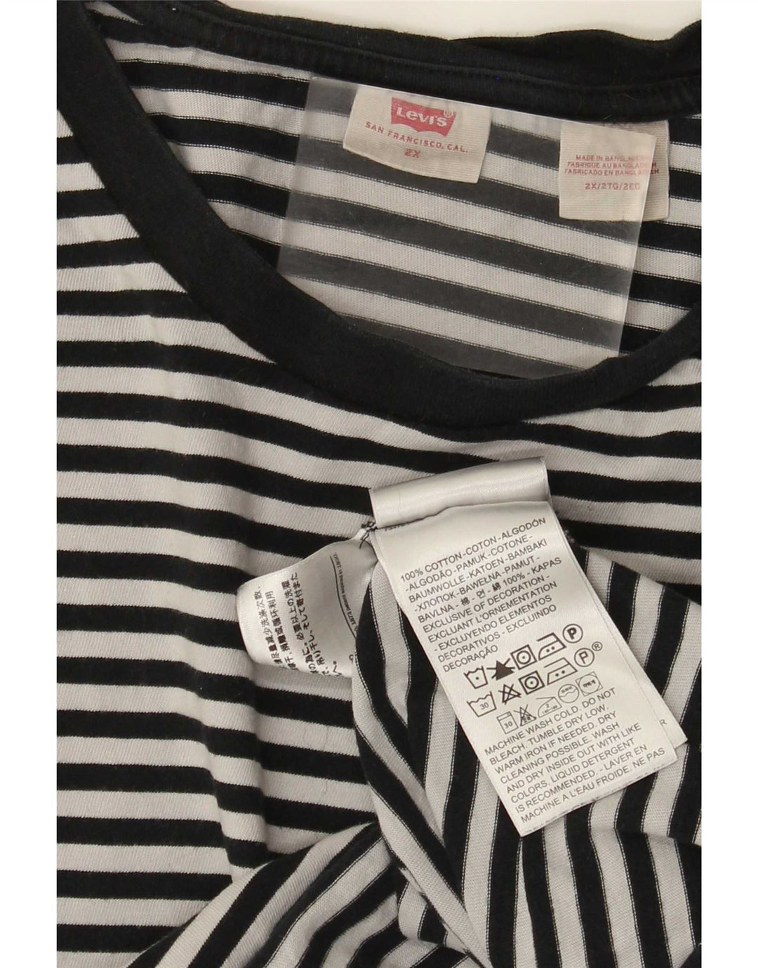 Levi's Mens T-Shirt Top 2XL Navy Blue Striped Cotton
