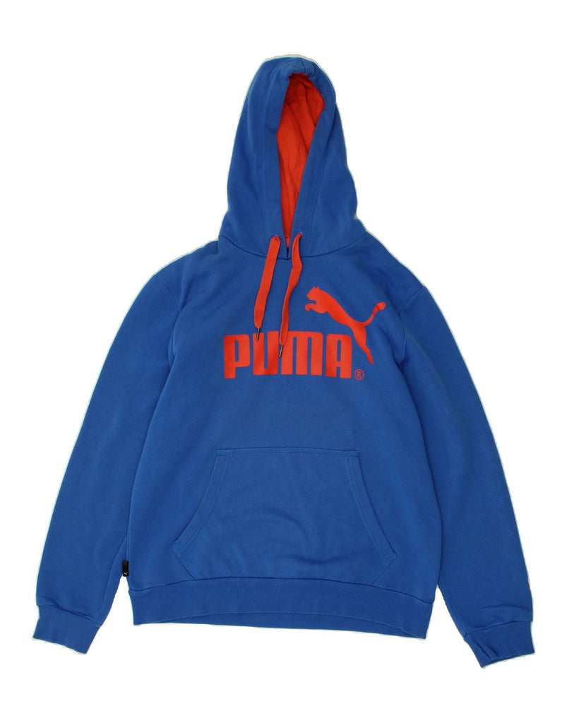 PUMA Mens Graphic Hoodie Jumper Medium Blue Cotton | Vintage Puma | Thrift | Second-Hand Puma | Used Clothing | Messina Hembry 