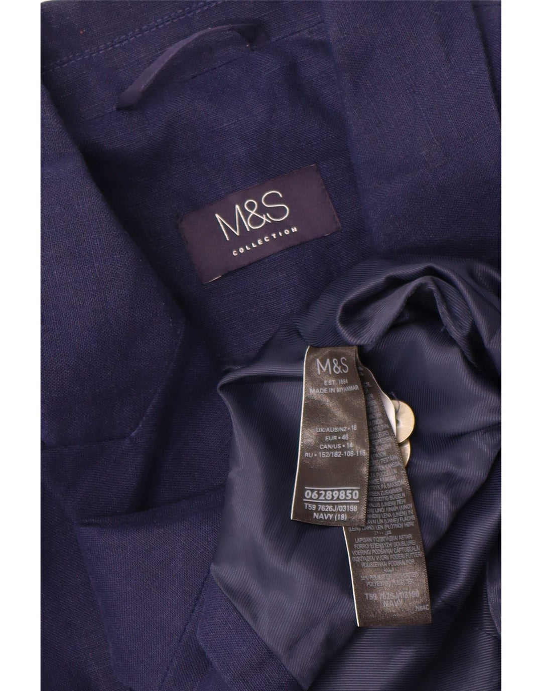 Marks & Spencer Womens Double Breasted Blazer Jacket UK 18 XL Navy Blue