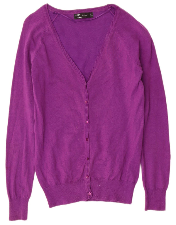 Zara Womens Cardigan Sweater UK 14 Large Purple Cotton