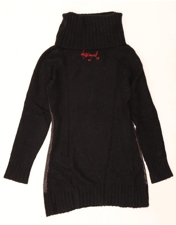 Desigual Womens Longline Roll Neck Jumper Sweater UK 14 Large Black Floral