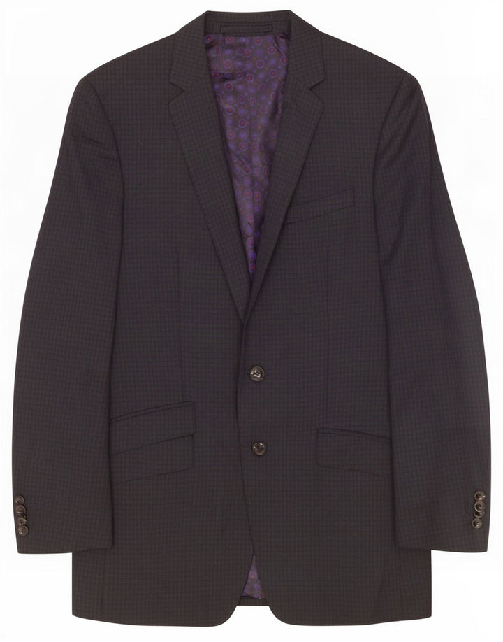 Marks & Spencer Mens 2 Button Blazer Jacket UK 36 Small Grey Check Wool