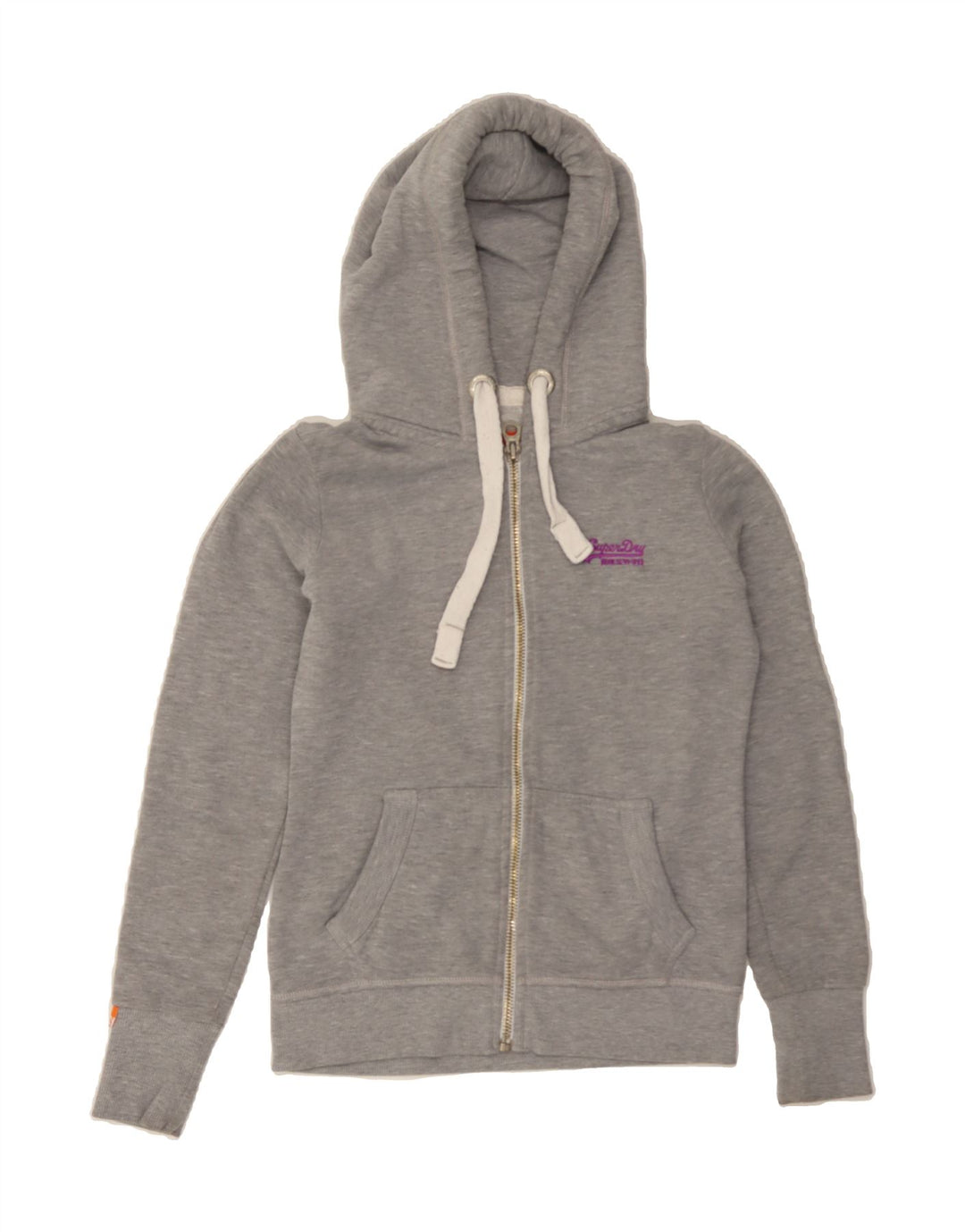 SUPERDRY Womens Zip Hoodie Sweater UK 10 Small Grey Polyester Vintage Superdry and Second-Hand Superdry from Messina Hembry 