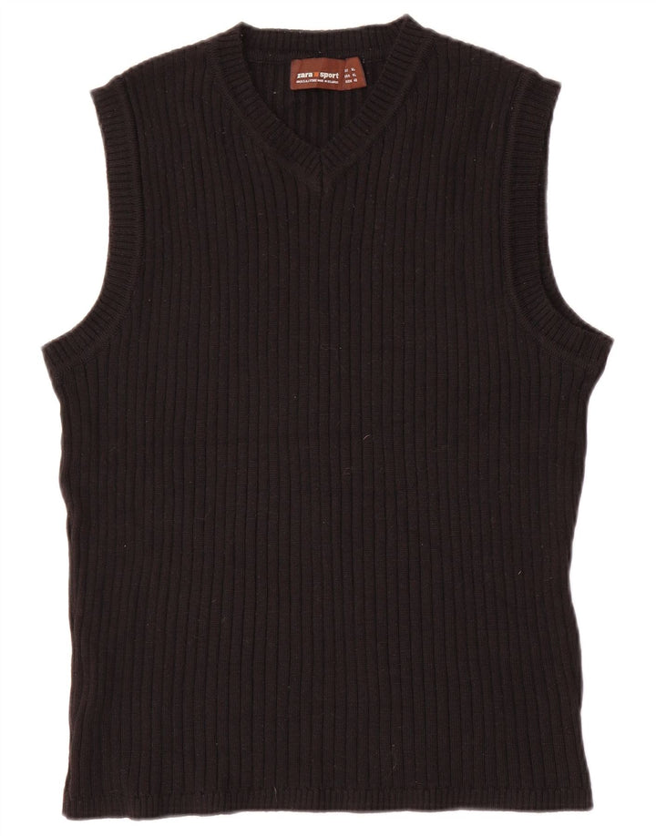 Zara Womens Vest Tank Top UK 18 XL Black Wool