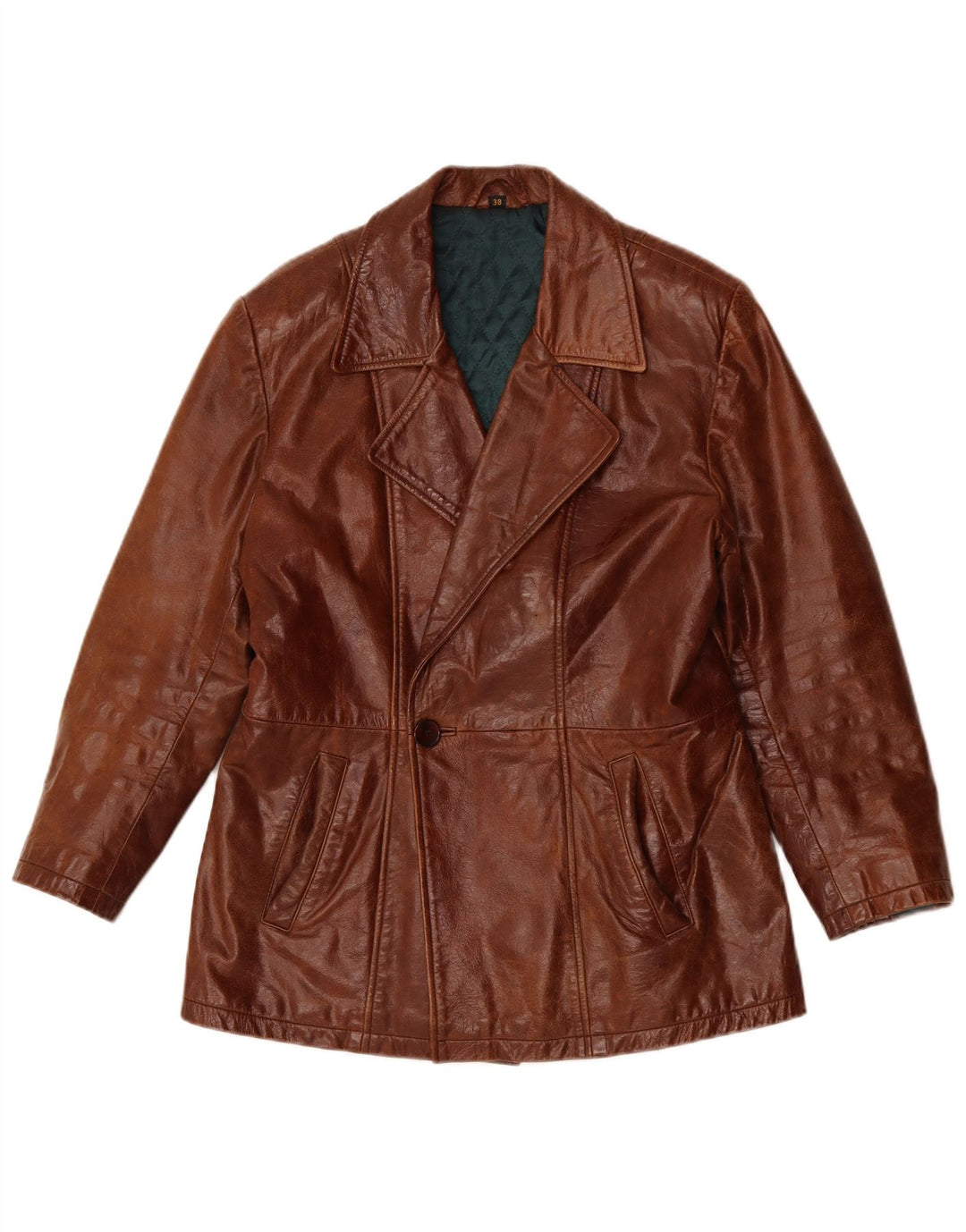 VINTAGE Mens Leather Coat UK 38 Medium Brown Leather