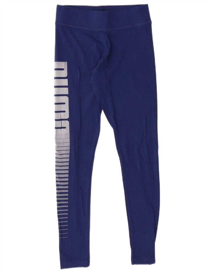 PUMA Womens Graphic Leggings UK 10 Small  Blue Cotton