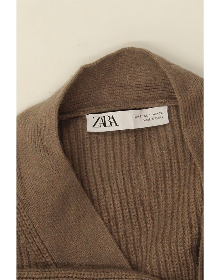 Zara Womens Oversized Longline Open Cardigan Sweater UK 10 Small Brown