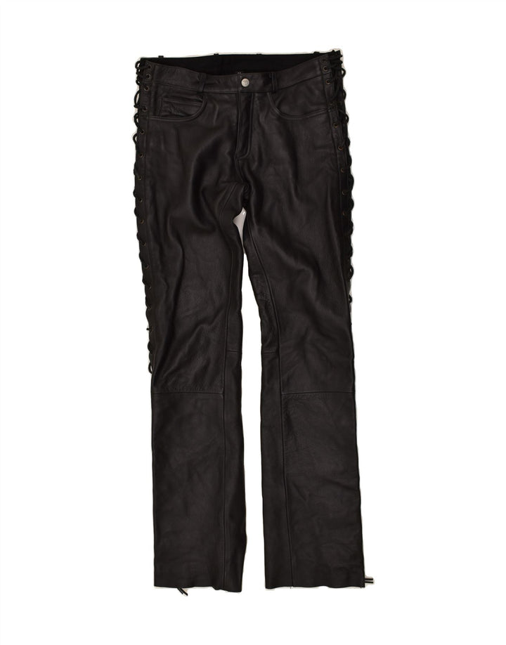 HIGHWAY 1 Womens Leather Casual Trousers W34 L35 Black Leather