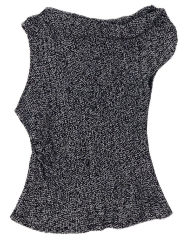 Zara Womens Asymmetric Off Shoulder Top UK 14 Large Navy Blue