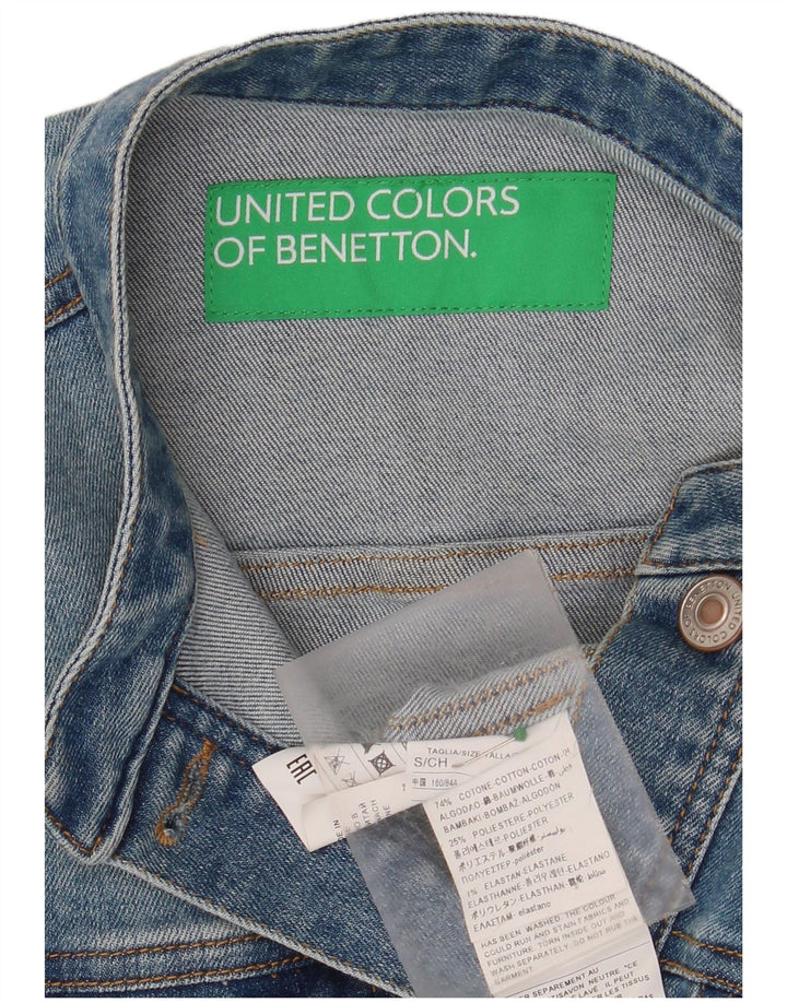 BENETTON Womens Crop Denim Jacket UK 10 Small Blue Cotton