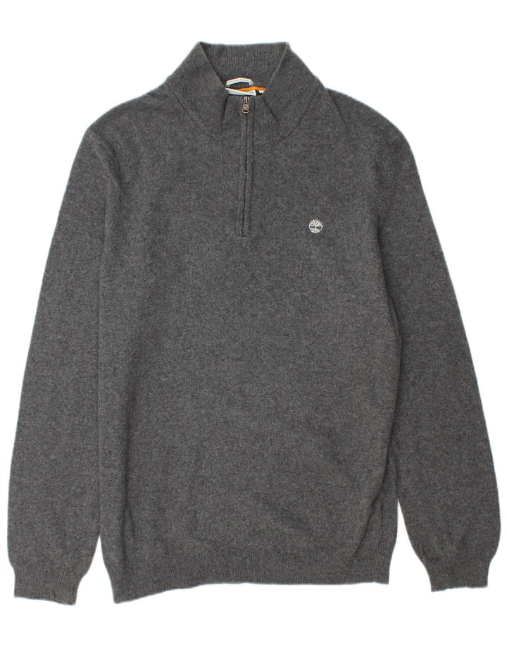 Timberland Mens Zip Neck Jumper Sweater XL Grey Merino Wool