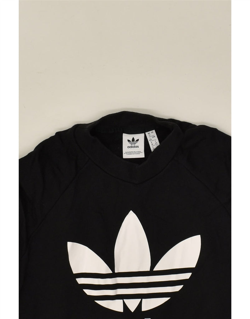 ADIDAS Womens Graphic Sweatshirt Jumper UK 12 Medium Black Cotton | Vintage Adidas | Thrift | Second-Hand Adidas | Used Clothing | Messina Hembry 