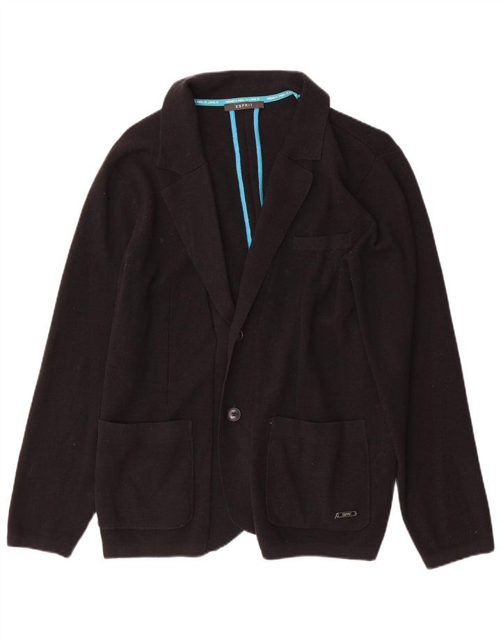 Esprit Womens 2 Button Knit Blazer Jacket UK 14 Large Black Cotton