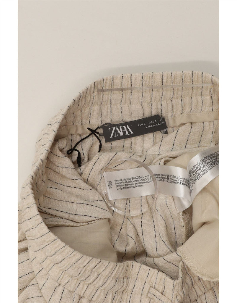 ZARA Womens Straight Chino Trousers Small W28 L24 Beige Striped Viscose Vintage Zara and Second-Hand Zara from Messina Hembry 
