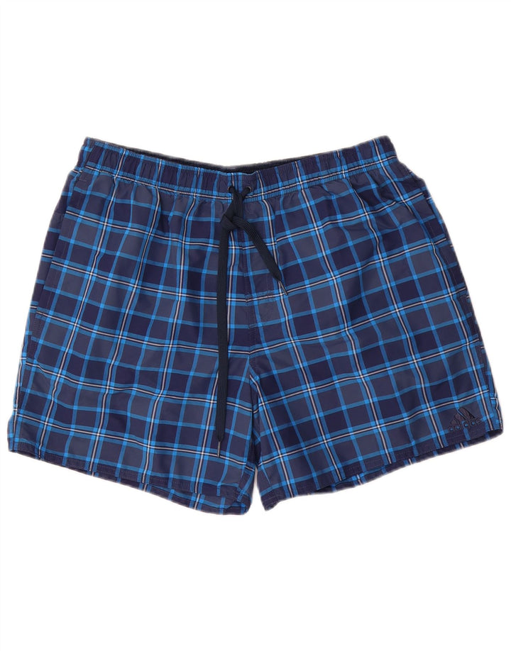 Adidas Mens Sport Shorts Large Navy Blue Check Nylon