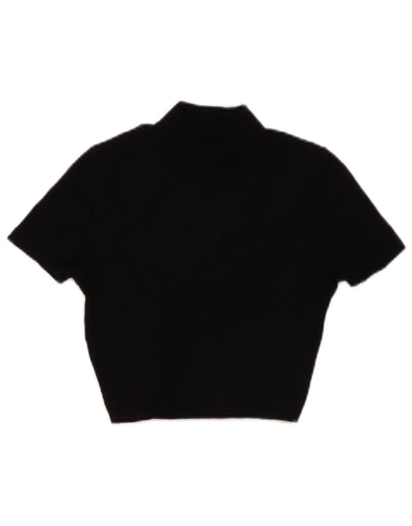 Zara Womens Crop Short Sleeve Turtle Neck Jumper Sweater UK 8 Small Black