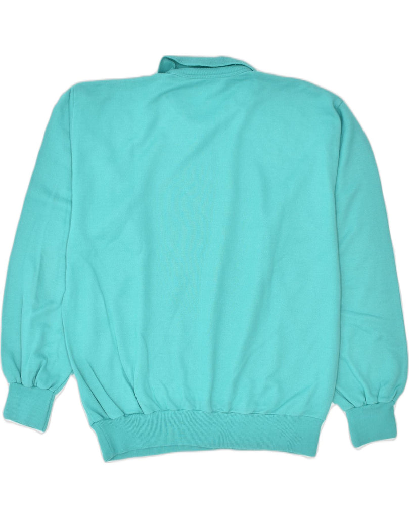 VINTAGE Mens Graphic Polo Neck Sweatshirt Jumper Medium Turquoise | Vintage | Thrift | Second-Hand | Used Clothing | Messina Hembry 