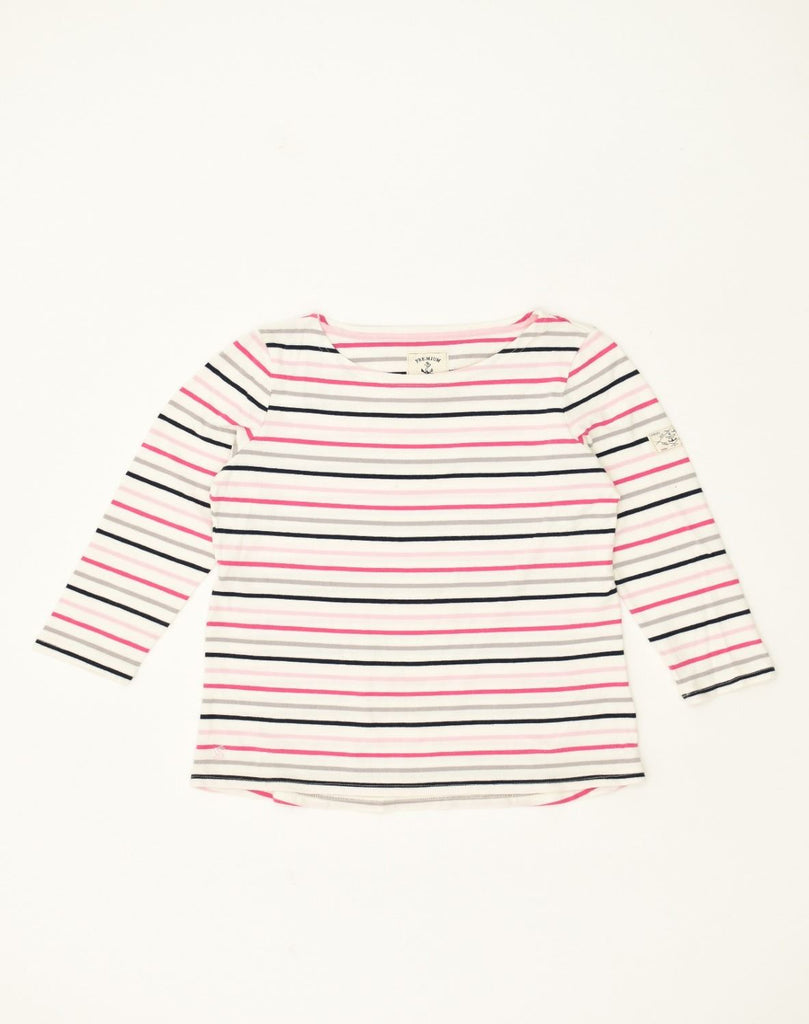 JOULES Womens Top Long Sleeve UK 10 Small  Off White Striped Cotton | Vintage Joules | Thrift | Second-Hand Joules | Used Clothing | Messina Hembry 