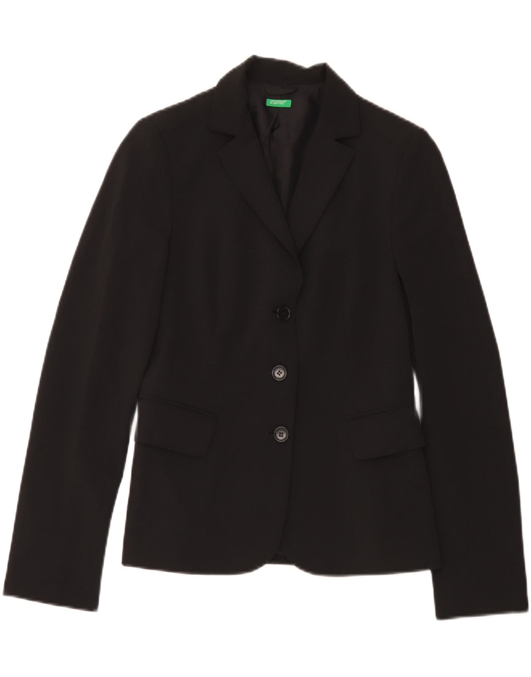 Benetton Womens 3 Button Blazer Jacket IT 42 Medium Black Polyester