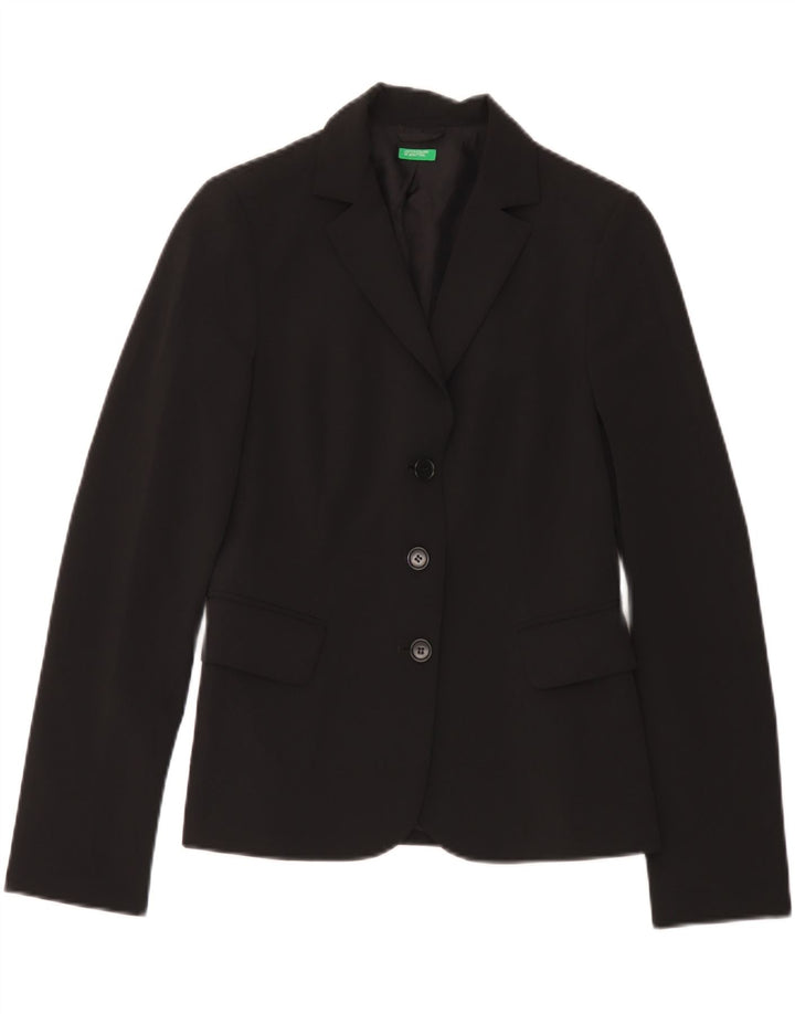 Benetton Womens 3 Button Blazer Jacket IT 42 Medium Black Polyester