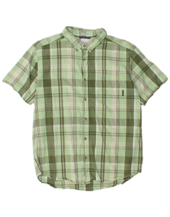 Columbia Mens Short Sleeve Regular Fit Shirt Large Green Check Cotton