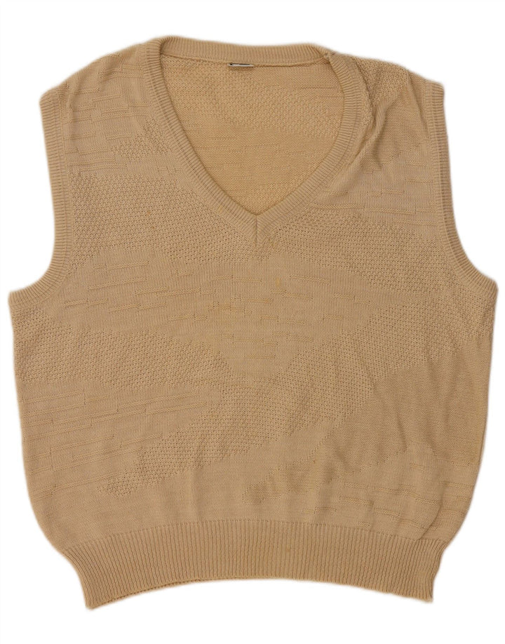 Vintage Mens Vest Tank Top IT 50 Medium Beige Cotton