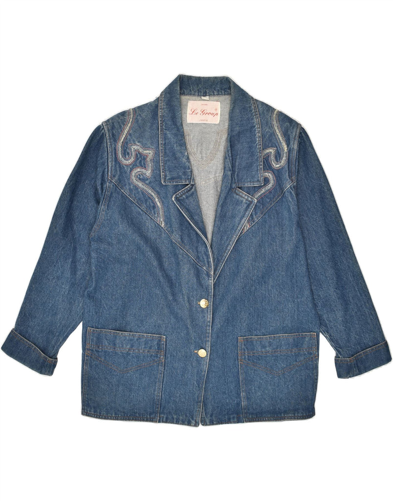 LE GROUP Womens Denim 2 Button Blazer Jacket UK 10 Small Blue Cotton | Vintage Le Group | Thrift | Second-Hand Le Group | Used Clothing | Messina Hembry 