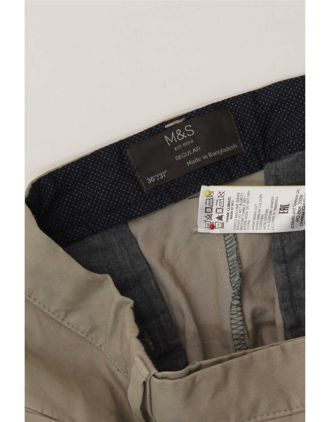 Marks & Spencer Mens Regular Fit Chino Trousers W36 L31 Beige Cotton