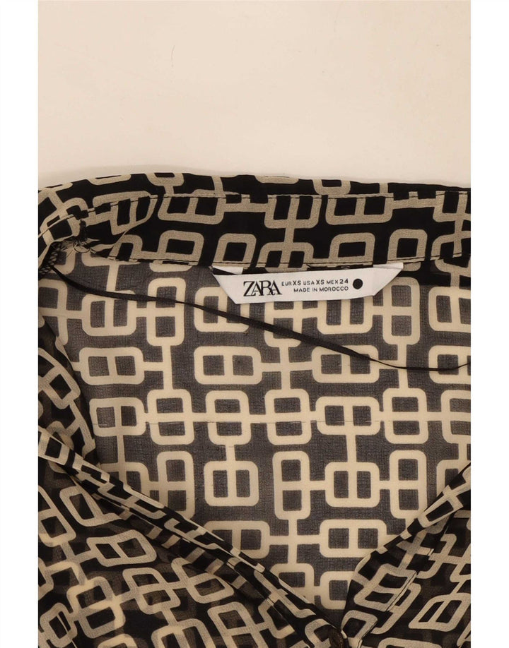 Zara Womens Long Sleeve Oversized Blouse Top UK 6 XS Black Geometric
