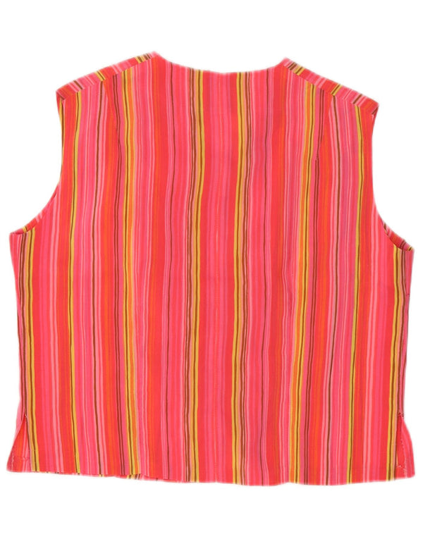 Vintage Womens Crop Sleeveless Shirt Blouse UK 14 Medium Pink Striped