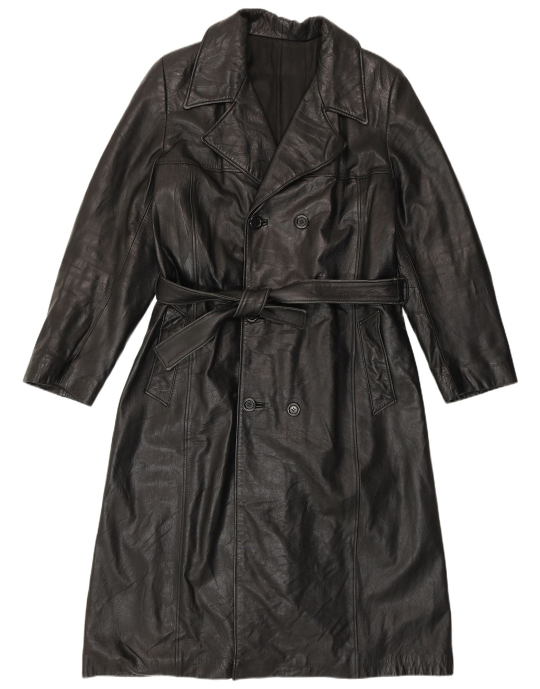 PASCUCCI Mens Double Breasted Leather Coat IT 50 Large Black Leather