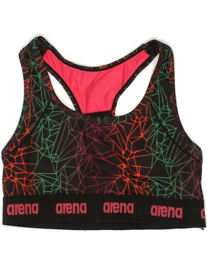 ARENA Womens Graphic Sport Bra Top UK 12 Medium Black Geometric Polyester Vintage Arena and Second-Hand Arena from Messina Hembry 