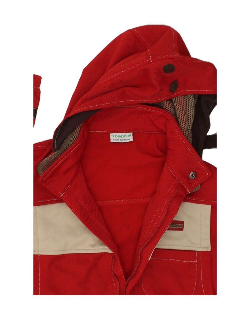 DIADORA Boys Hooded Rain Jacket 5-6 Years Red Colourblock Polyamide Vintage Diadora and Second-Hand Diadora from Messina Hembry 