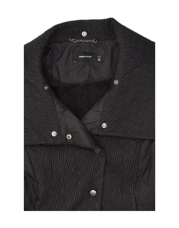 KAREN MILLEN Womens Overcoat UK 10 Small  Black Chevron Polyamide | Vintage Karen Millen | Thrift | Second-Hand Karen Millen | Used Clothing | Messina Hembry 