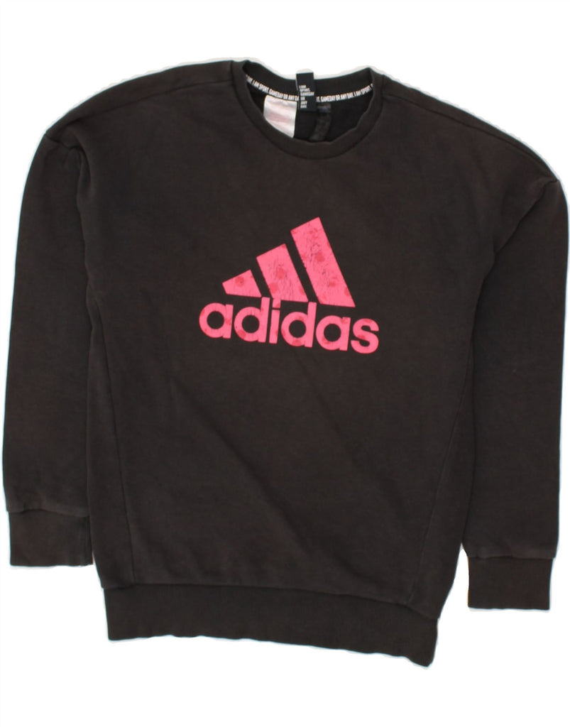 ADIDAS Boys Graphic Sweatshirt Jumper 11-12 Years Black Cotton | Vintage Adidas | Thrift | Second-Hand Adidas | Used Clothing | Messina Hembry 