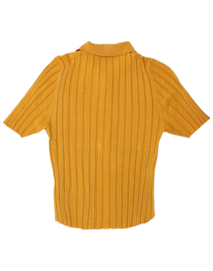 Zara Womens Polo Shirt UK 14 Large Yellow Viscose