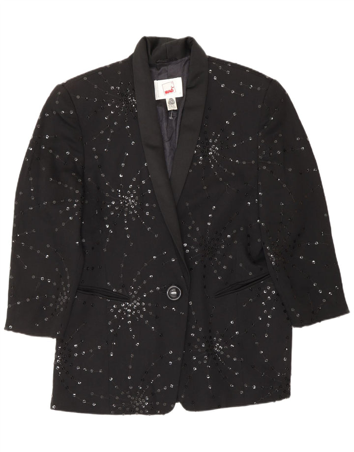 MONDI Womens 1 Button Blazer Jacket EU 40 Medium Black Floral Wool