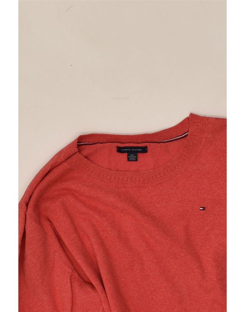 TOMMY HILFIGER Womens Tall Crew Neck Jumper Sweater UK 20 2XL Red Cotton | Vintage Tommy Hilfiger | Thrift | Second-Hand Tommy Hilfiger | Used Clothing | Messina Hembry 