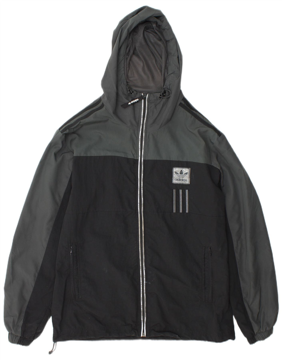 Adidas Mens Hooded Rain Jacket UK 38 Medium Grey Colourblock Nylon