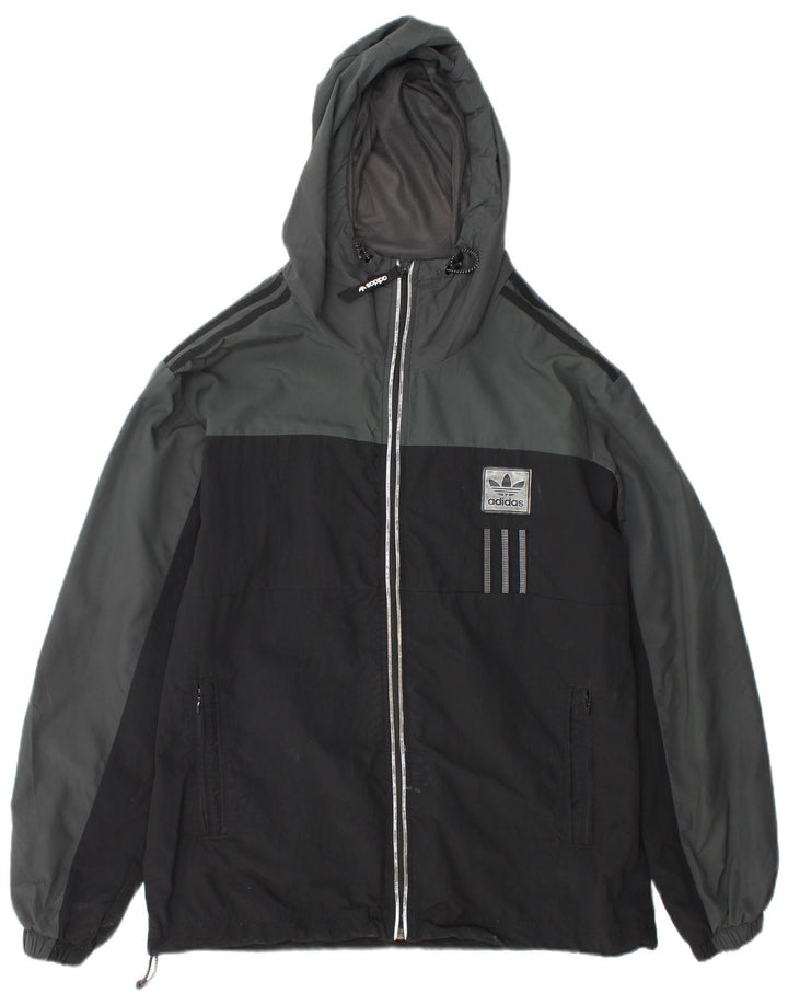 Adidas Mens Hooded Rain Jacket UK 38 Medium Grey Colourblock Nylon