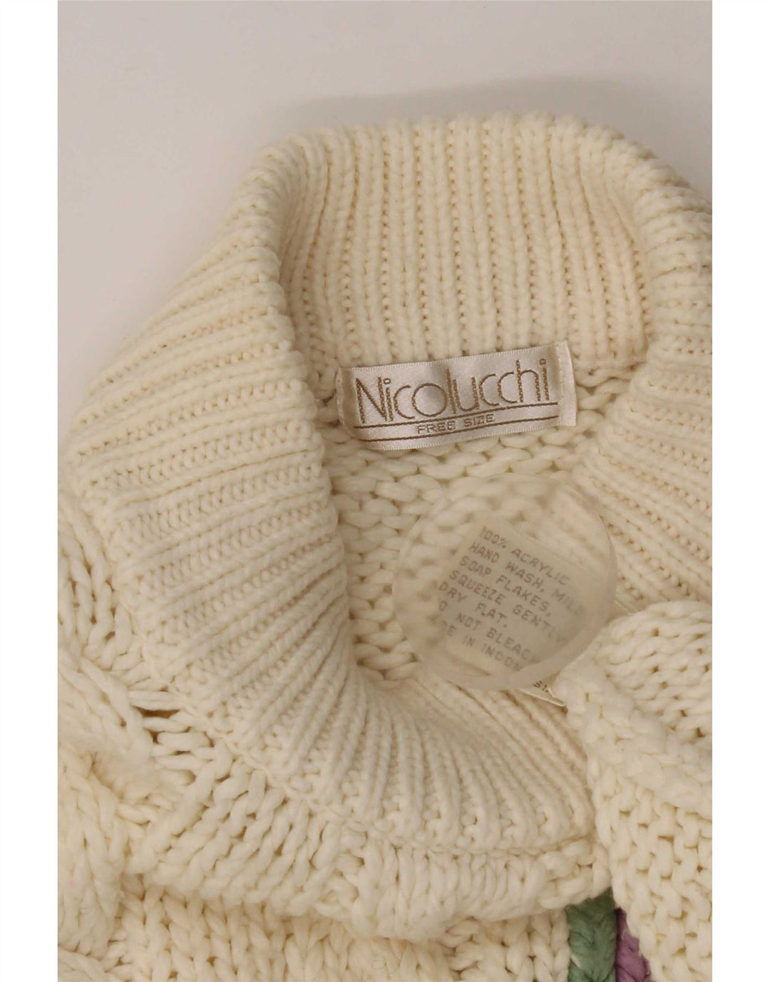 Nicolucchi Womens Turtle Neck Jumper Sweater One Size Off White Floral
