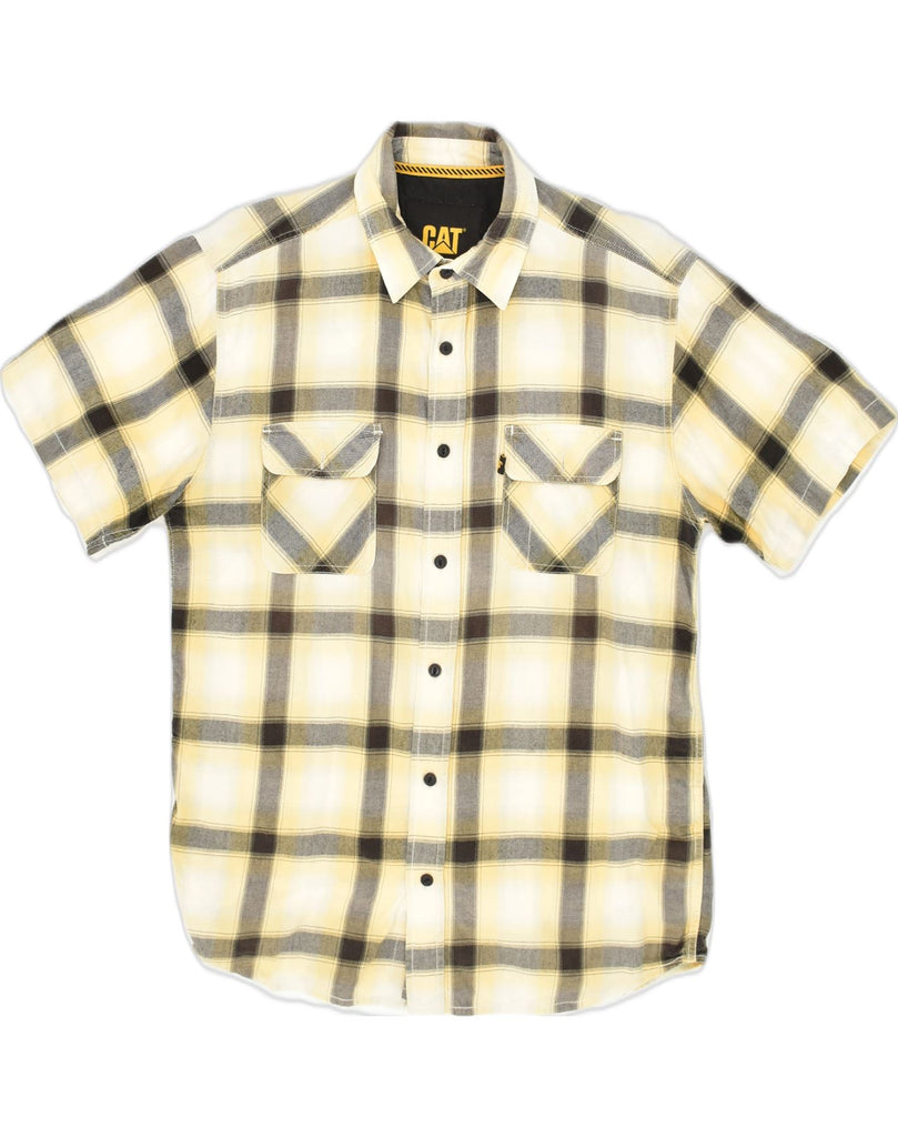 CAT Mens Short Sleeve Shirt Large Yellow Check Cotton | Vintage CAT | Thrift | Second-Hand CAT | Used Clothing | Messina Hembry 