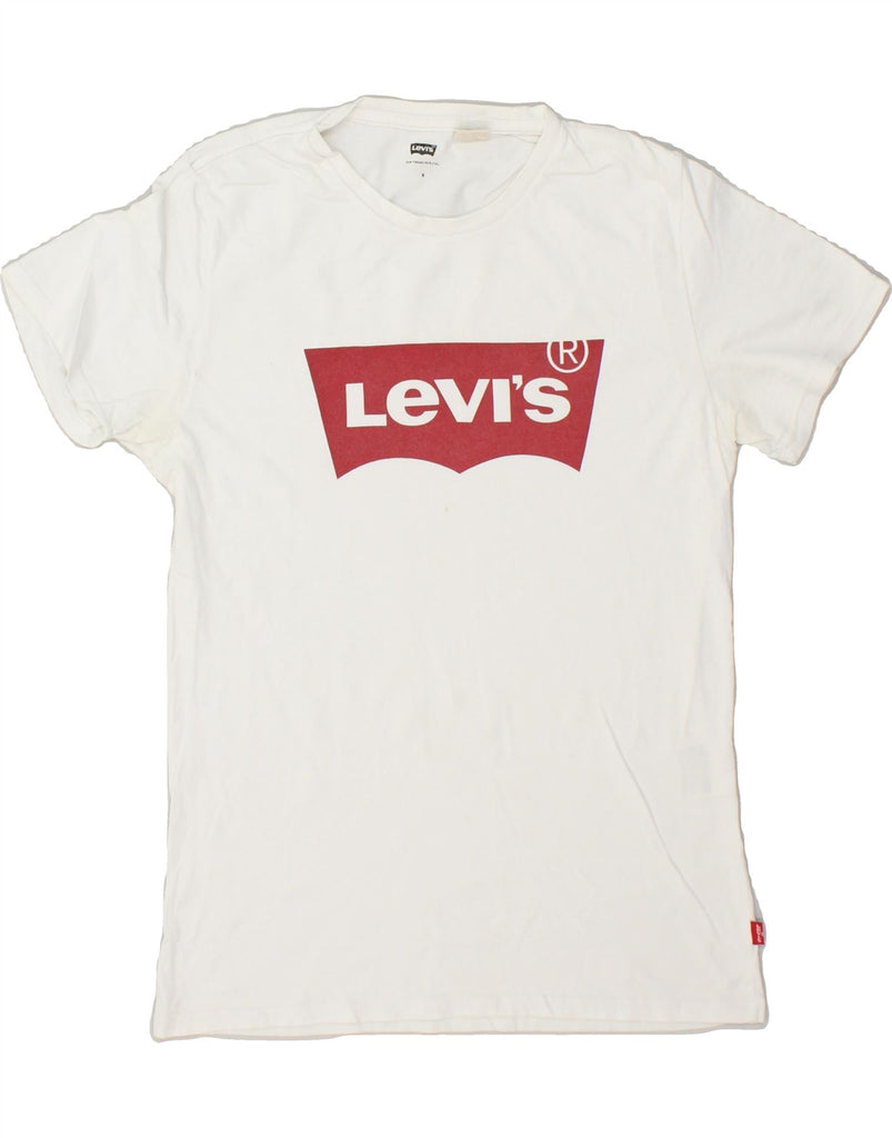 LEVI'S Womens Graphic T-Shirt Top UK 10 Small White Cotton | Vintage Levi's | Thrift | Second-Hand Levi's | Used Clothing | Messina Hembry 