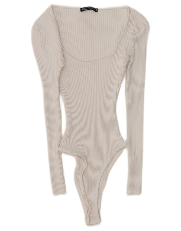 ZARA Womens Long Sleeve Bodysuit UK 8 Small White