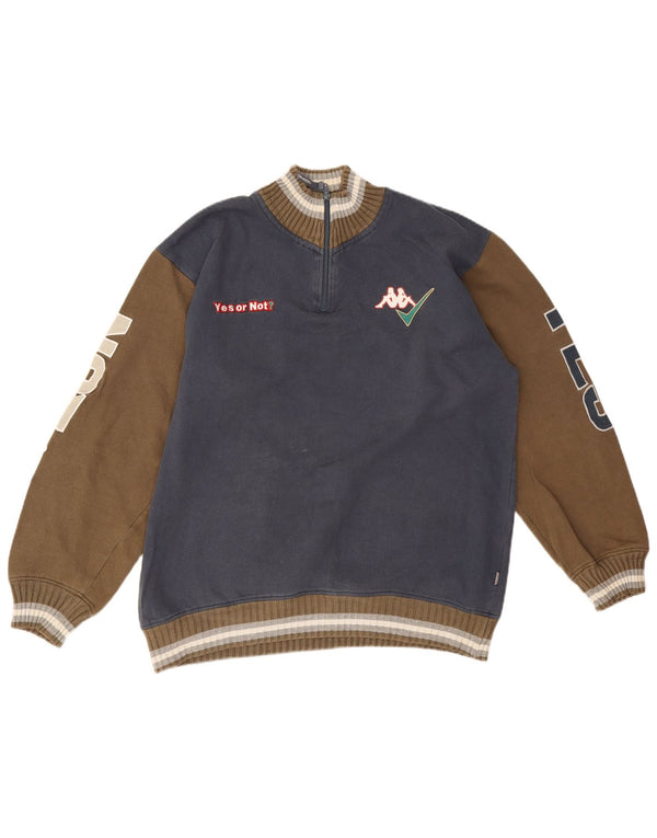 Kappa Mens Graphic Zip Neck Sweatshirt Jumper 2XL Navy Blue Colourblock