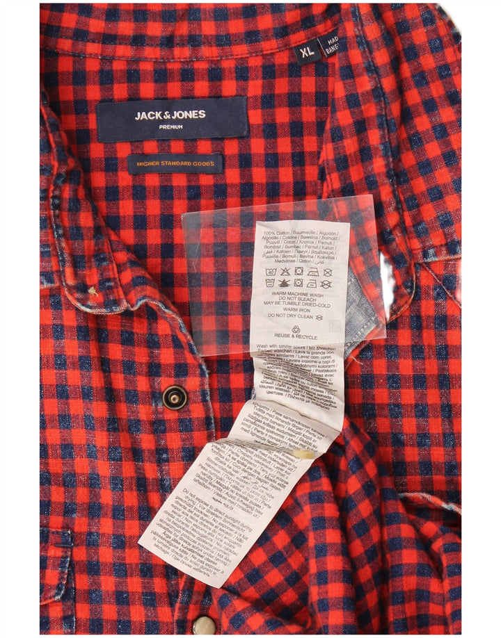 Jack & Jones Mens Flannel Shirt XL Red Gingham Cotton