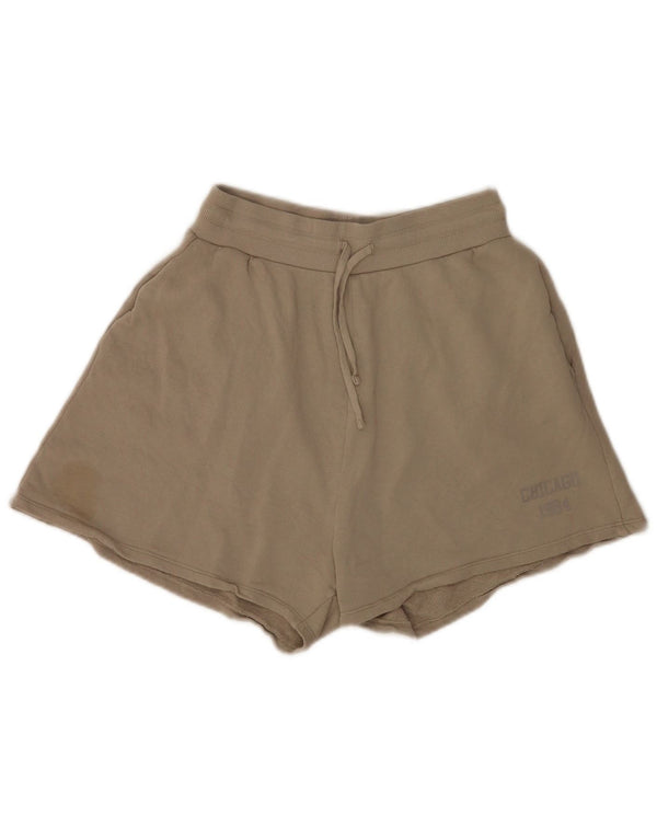 Zara Womens Chicago Relaxed Fit Sport Shorts UK 14 Medium Beige Cotton